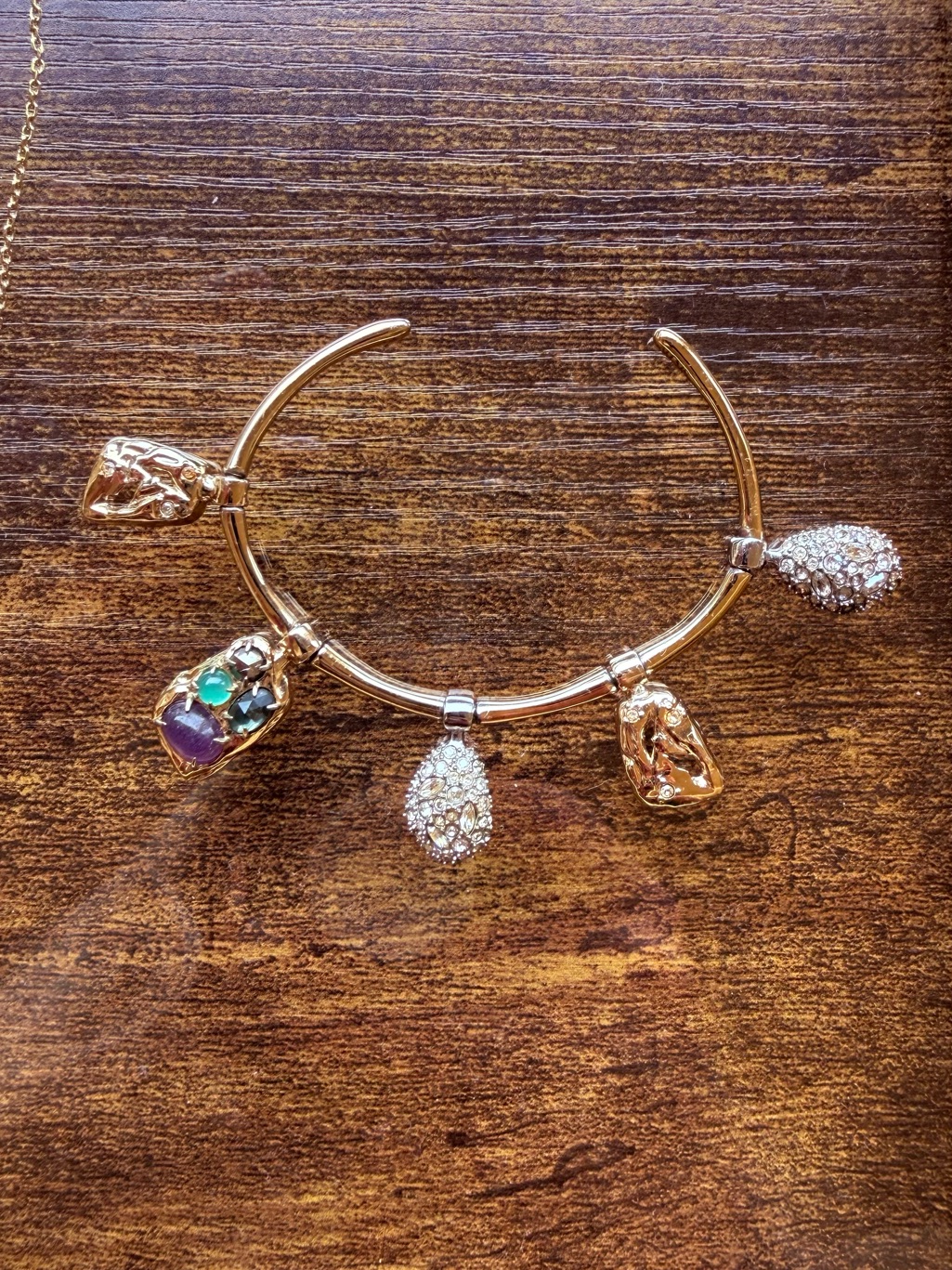 Alexis Bittar Gold-Tone Charm Bangle With Multi-Color Gem & Crystal Drops